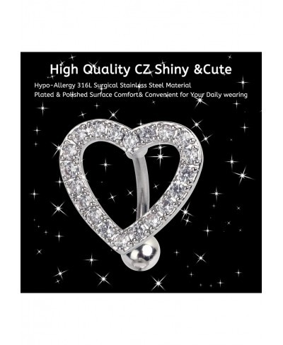 Heart Belly Button Rings Paved CZ Navel Ring 14G Dangle Belly Rings Stainless Steel Navel Heart Piercing Jewelry for Women $9...