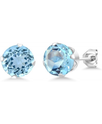 925 Sterling Silver Blue Topaz Women Stud Earrings (2.00 Cttw Gemstone Birthstone Round 6MM) $20.43 Stud