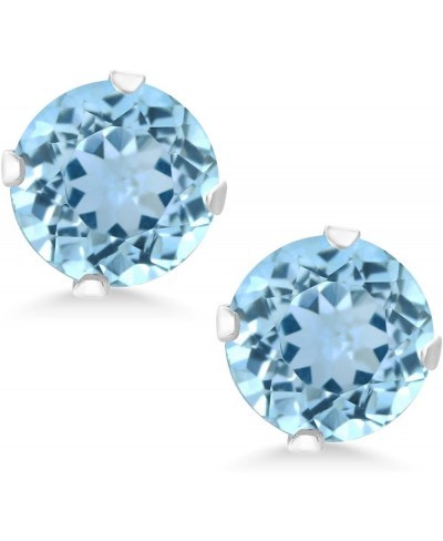 925 Sterling Silver Blue Topaz Women Stud Earrings (2.00 Cttw Gemstone Birthstone Round 6MM) $20.43 Stud