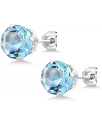 925 Sterling Silver Blue Topaz Women Stud Earrings (2.00 Cttw Gemstone Birthstone Round 6MM) $20.43 Stud