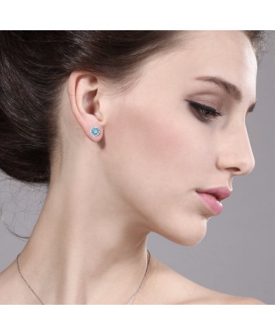 925 Sterling Silver Blue Topaz Women Stud Earrings (2.00 Cttw Gemstone Birthstone Round 6MM) $20.43 Stud