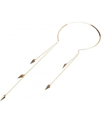 Fashionable Women Fine Light Golden Circular Circle Style Necklace Chain With Long Delicate Tassles Triangles $5.69 Chains