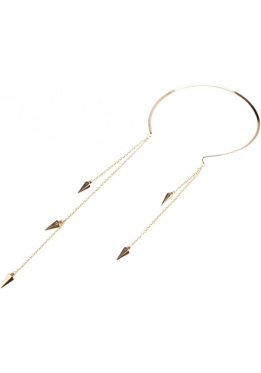 Fashionable Women Fine Light Golden Circular Circle Style Necklace Chain With Long Delicate Tassles Triangles $5.69 Chains