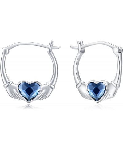 Austrian Crystal Irish Hoop Earrings 925 Sterling Silver Love Heart Crystal Hoop Earrings Irish Jewelry Gifts for Women Mothe...