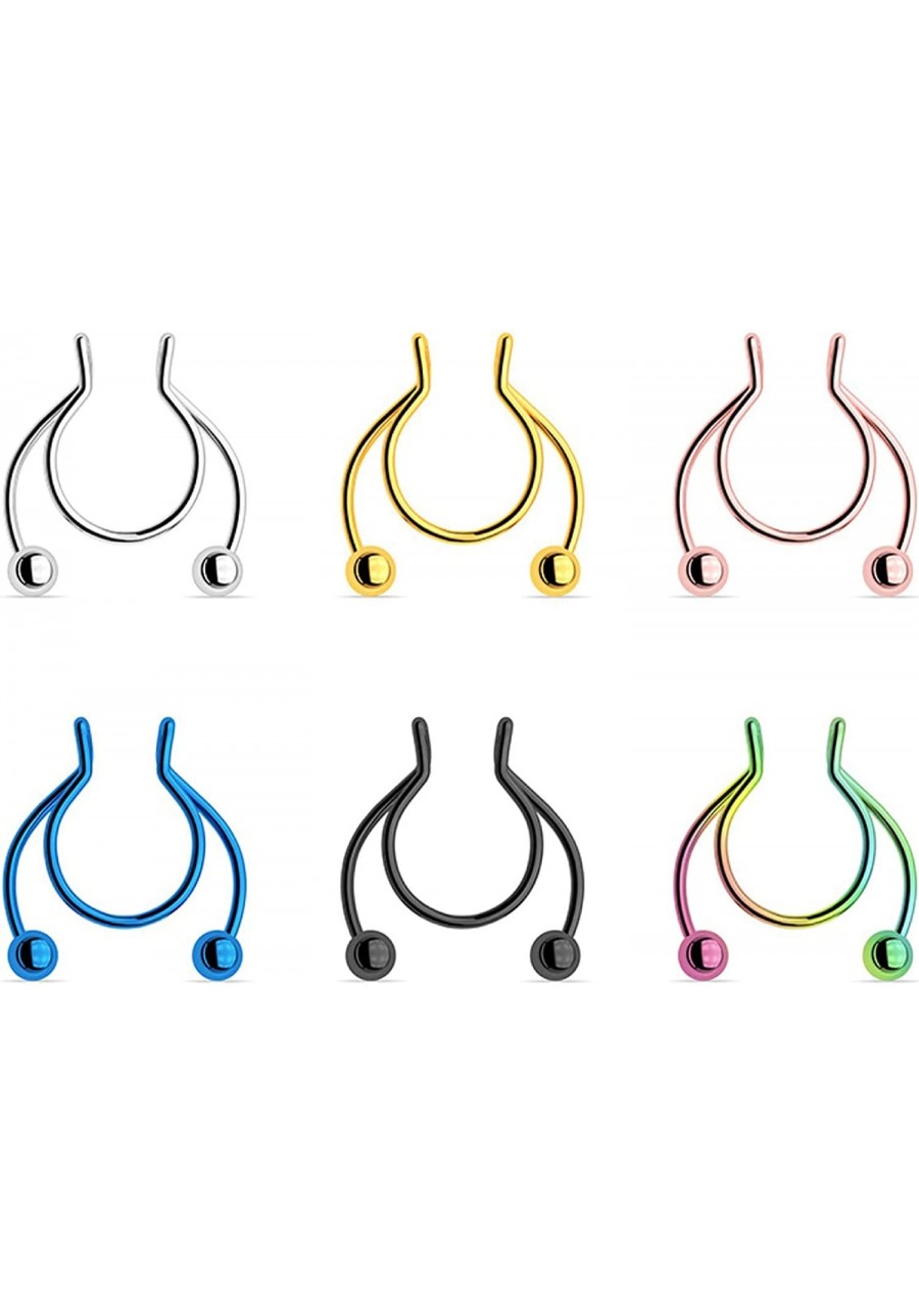 Nose Rings Fake Nose Ring Septum Nose Ring Piercing Jewelry Gift for Men Women 6Pcs Nose Studs Two Beads Cool Unisex Stainles...