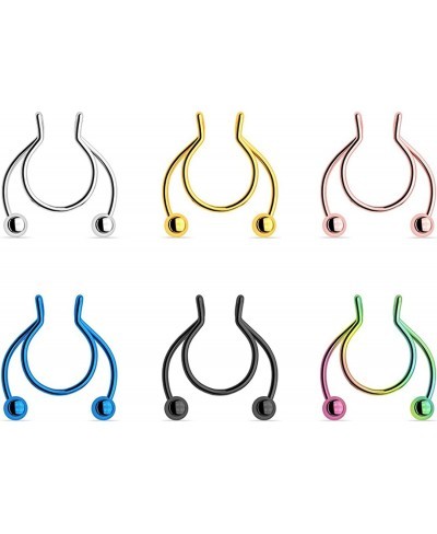 Nose Rings Fake Nose Ring Septum Nose Ring Piercing Jewelry Gift for Men Women 6Pcs Nose Studs Two Beads Cool Unisex Stainles...