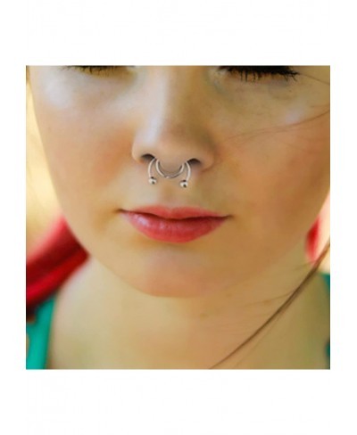 Nose Rings Fake Nose Ring Septum Nose Ring Piercing Jewelry Gift for Men Women 6Pcs Nose Studs Two Beads Cool Unisex Stainles...