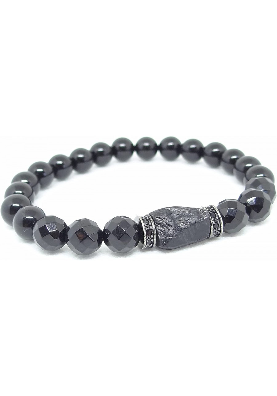 Handmade Natural Stone Black Tourmaline & Black Onyx Beaded Bracelet Men's Women's $17.68 Strand