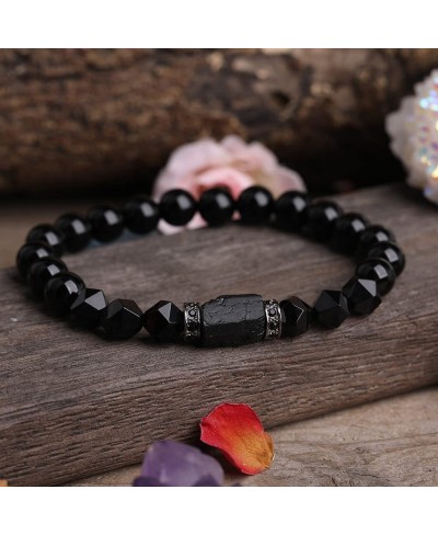 Handmade Natural Stone Black Tourmaline & Black Onyx Beaded Bracelet Men's Women's $17.68 Strand