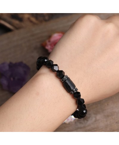 Handmade Natural Stone Black Tourmaline & Black Onyx Beaded Bracelet Men's Women's $17.68 Strand