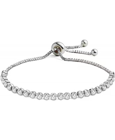 Women's Tennis Bracelet Adjustable Exquisite Round Rhinestone Cubic Zirconia Bracelet $8.90 Link