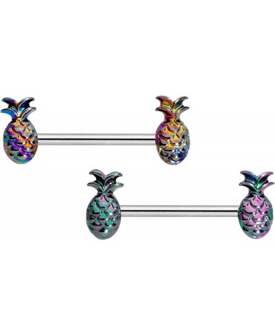 Womens 2Pc 14G Nipplering Piercing Steel Iridescent Rainbow Pineapple Barbell Nipple Rings 9/16 $15.46 Piercing Jewelry