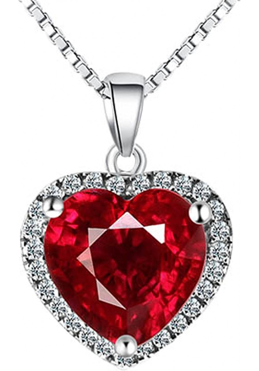 925 Sterling Silver 18k White Gold Plated 3.7ct Heart Ruby or Emerald Necklace Pendant 16 $37.03 Pendant Necklaces