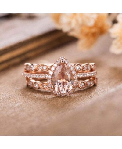 3Pcs/Set Women Ring Cute Pear Shaped Stackable Rings Wedding Party Jewelry Gift Rose Gold US 10 $7.89 Wedding Bands