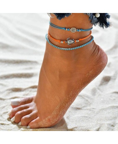 Boho Turquoise Crystal Silver Anklet Tortoise Rope Ankle Bracelet Chain Layered Foot Jewelry for Women and Girls(3Pcs) $6.26 ...