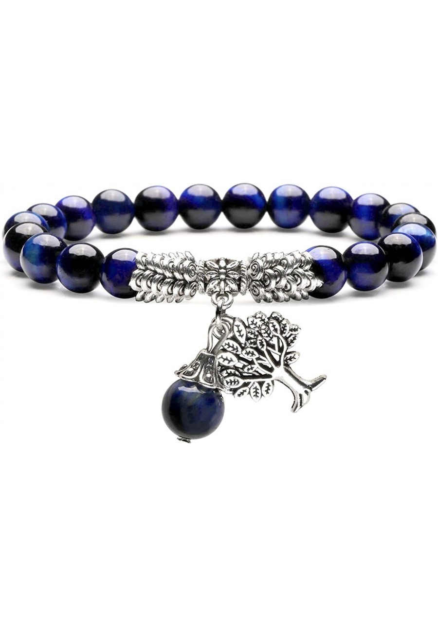 8MM Purple Amethyst Natural Gemstone Tree of Life Lucky Charm Stretch Bracelet $16.34 Stretch