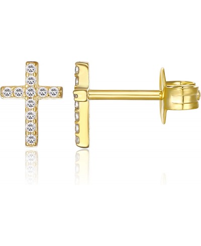 14K Gold Plated Girls Sterling Silver Earrings Pave CZ Gold Cross Earrings for Women $12.08 Stud