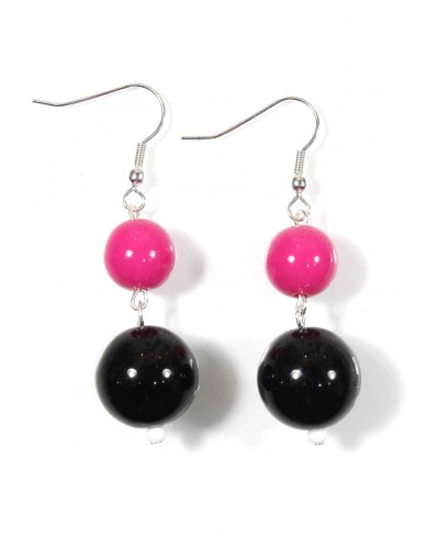 Pink and Black Classic" Hot Pink Chunky Bead Earrings Dangle 2.0 Inches $17.57 Drop & Dangle