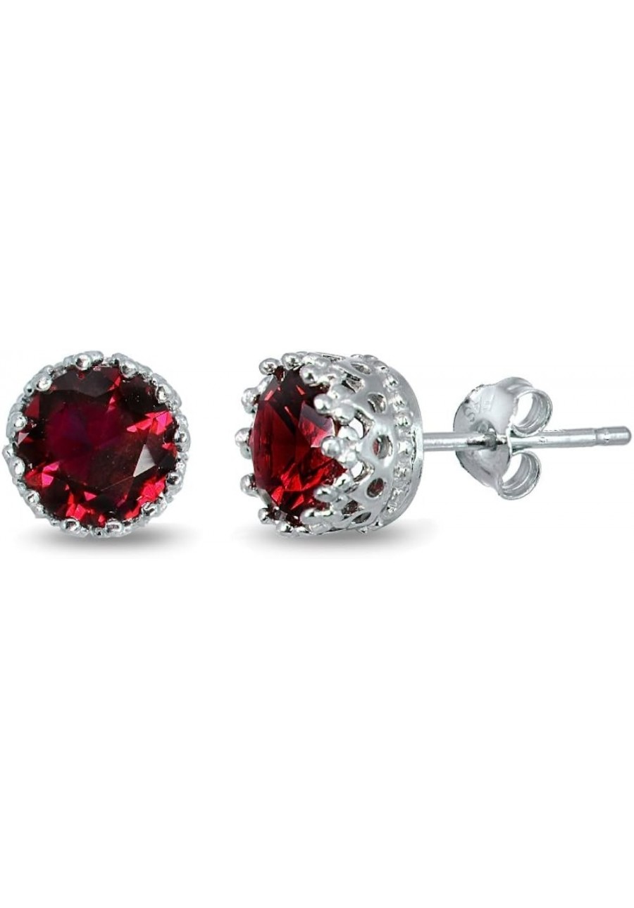 Sterling Silver 6mm Created Ruby Crown Stud Earrings $20.85 Stud