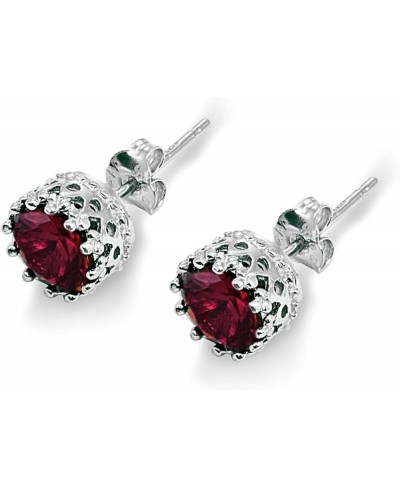 Sterling Silver 6mm Created Ruby Crown Stud Earrings $20.85 Stud