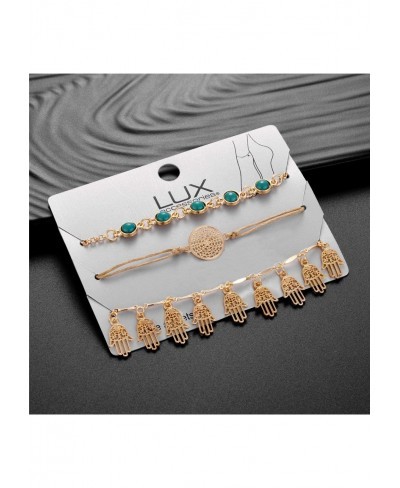 Bohemian Set of 3 Hamsa Hand of God Symbol Emerald Green Gold Tie Knot Anklets $12.02 Anklets