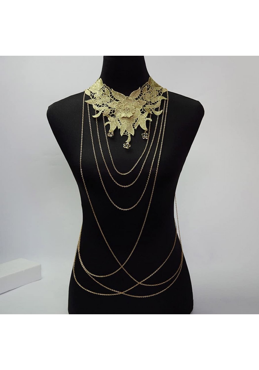 Gold Body Chain Necklace Lace Body Harness Layered Crossover Festival Body Jewelry for Women and Girls (A) $12.72 Body Chains