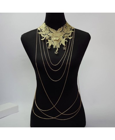 Gold Body Chain Necklace Lace Body Harness Layered Crossover Festival Body Jewelry for Women and Girls (A) $12.72 Body Chains