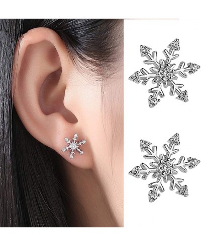 Earrings Stud Crystal Pearl Earring Set Elegant Women Rhinestone Inlaid Snowflake Ear Stud Earrings Jewelry Xmas Gift for Gir...