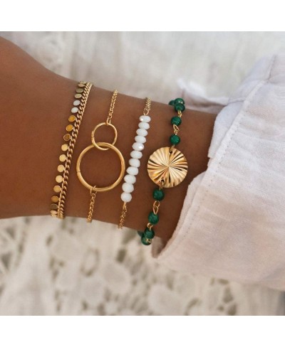 4Pcs Statement Sequins Tassel Bracelet for Women and Girls Beaded Bangle Circle Bracelet Gold Hand Jewelry Accessories $13.32...