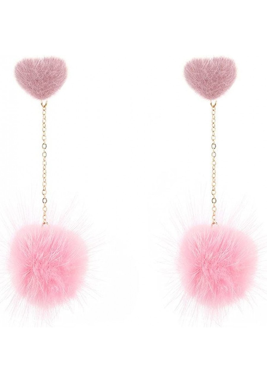 Fashion street pat Fur Pom pom Drop Earrings Dangling Earbob Jewelry For Women Girls (1030 Pink) $7.69 Drop & Dangle