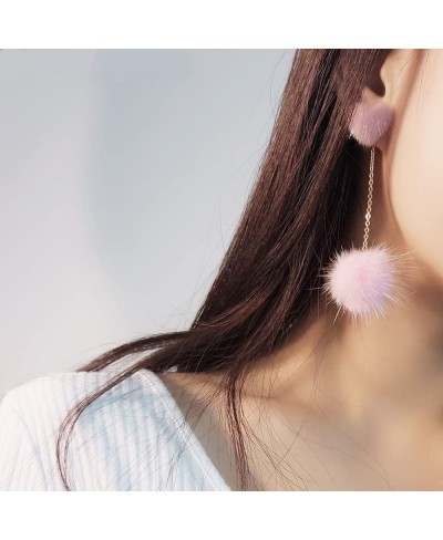 Fashion street pat Fur Pom pom Drop Earrings Dangling Earbob Jewelry For Women Girls (1030 Pink) $7.69 Drop & Dangle