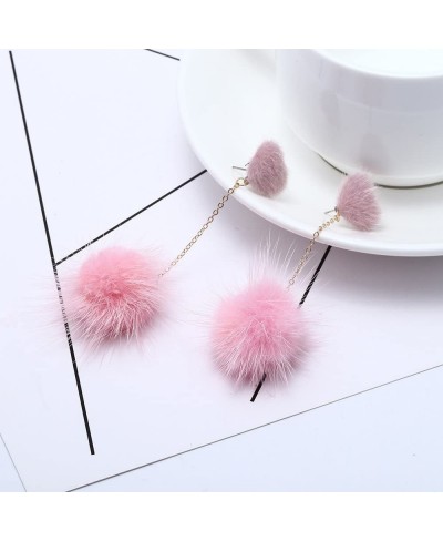 Fashion street pat Fur Pom pom Drop Earrings Dangling Earbob Jewelry For Women Girls (1030 Pink) $7.69 Drop & Dangle