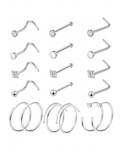 18Pcs 20G Nose Rings Hoop Studs for Women Stainless Steel Bone L Shaped Screw Nose Studs 8mm Nose Hoop Piercing Jewelry $9.88...