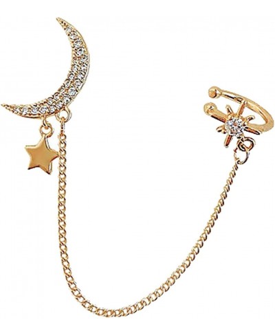 Chic Moon and Star Ear Cuff Crawler Earrings for Women Girls Climber Gold Tone Chain Tassel Rhinestone Crescent Dangle Drop C...
