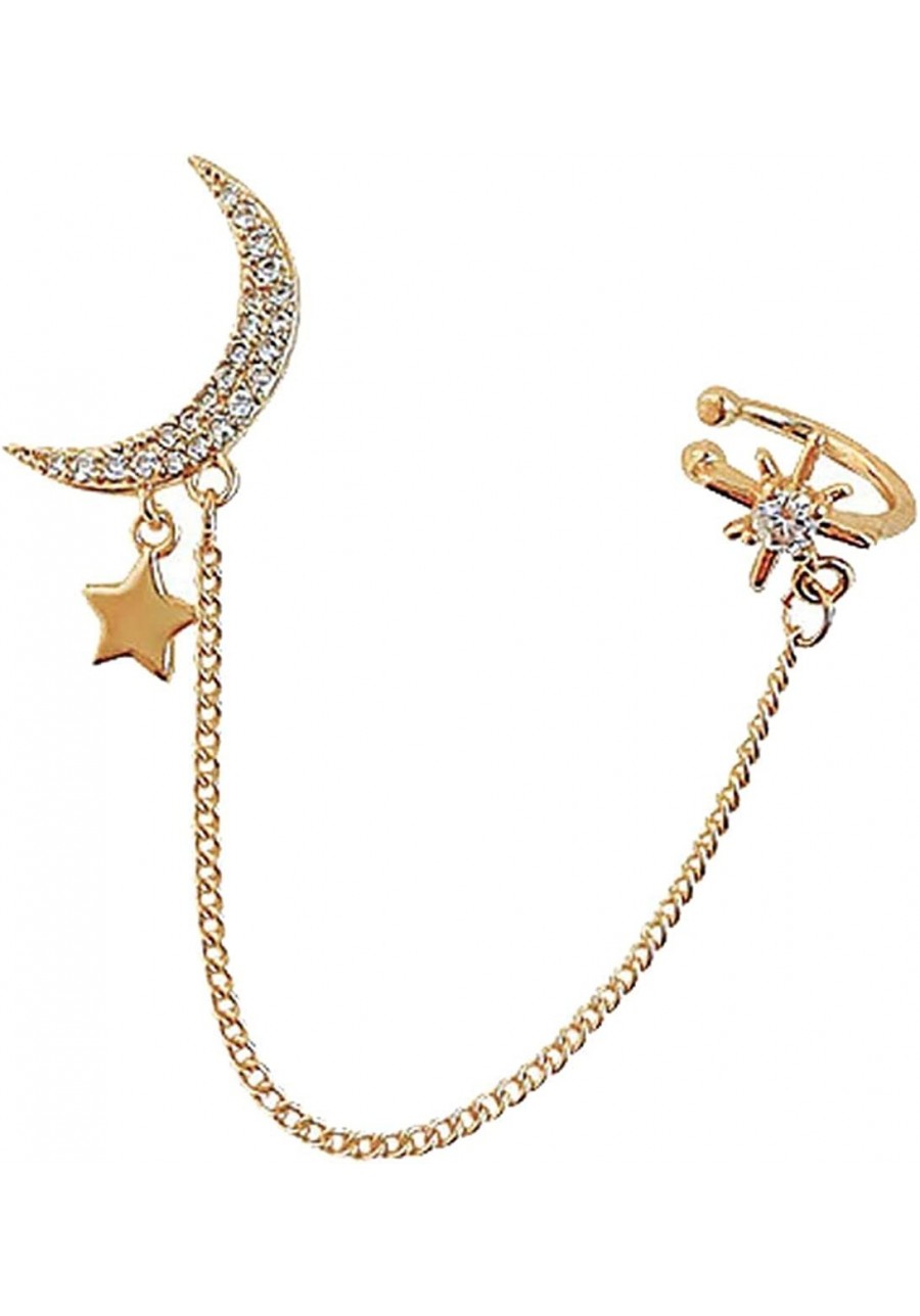 Chic Moon and Star Ear Cuff Crawler Earrings for Women Girls Climber Gold Tone Chain Tassel Rhinestone Crescent Dangle Drop C...