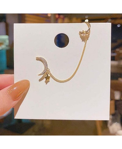 Chic Moon and Star Ear Cuff Crawler Earrings for Women Girls Climber Gold Tone Chain Tassel Rhinestone Crescent Dangle Drop C...