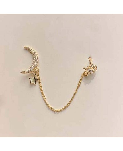 Chic Moon and Star Ear Cuff Crawler Earrings for Women Girls Climber Gold Tone Chain Tassel Rhinestone Crescent Dangle Drop C...