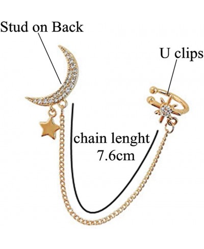 Chic Moon and Star Ear Cuff Crawler Earrings for Women Girls Climber Gold Tone Chain Tassel Rhinestone Crescent Dangle Drop C...