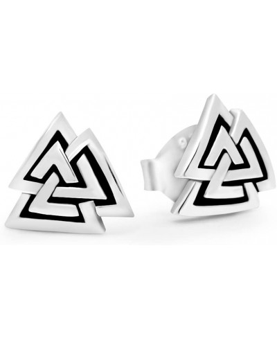 925 Sterling Silver Valknut Viking Knot Norse Runes Odin Stud Earrings $15.84 Stud