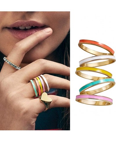 Exquisite Jewelry Ring Love Rings 5Pcs/Set Fashion Women Multicolor Enamel Stacking Midi Ring Party Jewelry Gift Wedding Band...