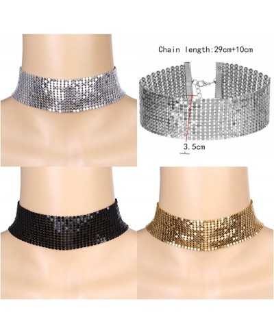 3 Pcs Women's Gold and Black Thick Rhinestone Metal Sequins Choker Necklace Set for Girls $14.81 Chokers