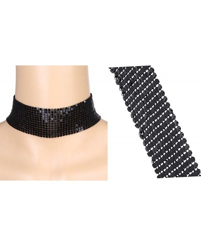 3 Pcs Women's Gold and Black Thick Rhinestone Metal Sequins Choker Necklace Set for Girls $14.81 Chokers