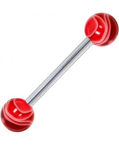 Red Acrylic Marble Pattern Barbell Tongue Ring $12.24 Piercing Jewelry