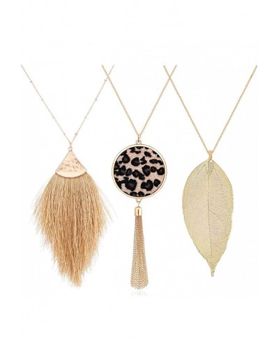 Long Necklace for Women Tassel Pendant Necklace Leaf Necklace Leopard Print Leather Y Shape Lariat Sweater Necklace Set $10.1...