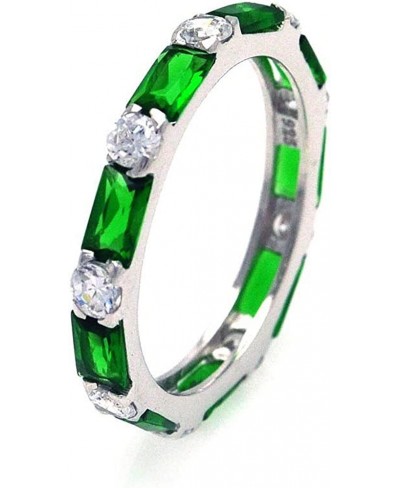 Simulated Emerald Baguette And Clear Round Cubic Zirconia Alternate Eternity Ring Sterling Silver $21.28 Eternity Rings