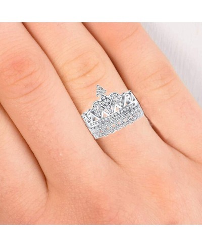 2.40ct Real 925 Sterling Silver 14k Gold Plated Cubic Zircon Wedding Engagement Princess Tiara Queen Crown 2pc Set Love Ring ...