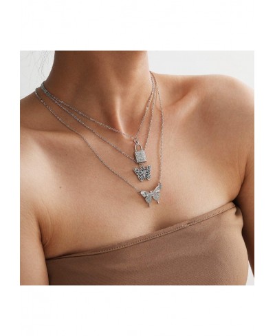 Women Girls Butterfly Lock Pendant Necklace Fashion Choker Necklace Silver $8.42 Chokers