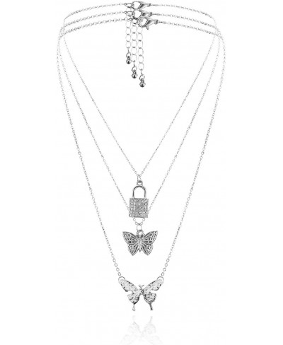 Women Girls Butterfly Lock Pendant Necklace Fashion Choker Necklace Silver $8.42 Chokers