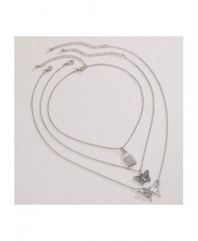 Women Girls Butterfly Lock Pendant Necklace Fashion Choker Necklace Silver $8.42 Chokers