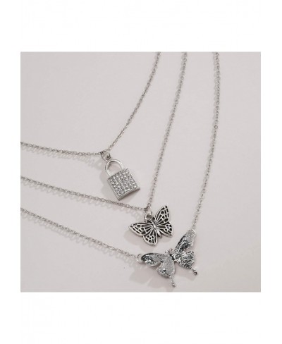 Women Girls Butterfly Lock Pendant Necklace Fashion Choker Necklace Silver $8.42 Chokers